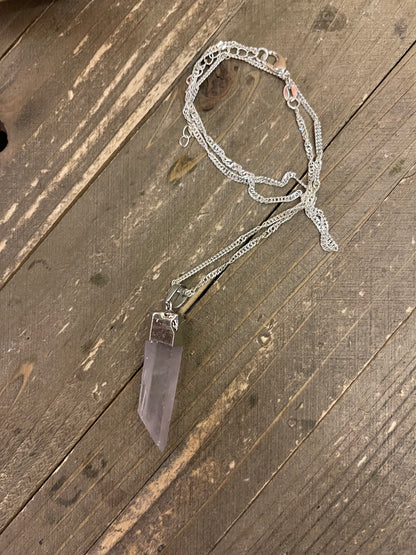 Clear Quartz Crystal Pendant on a Silver chain Necklace