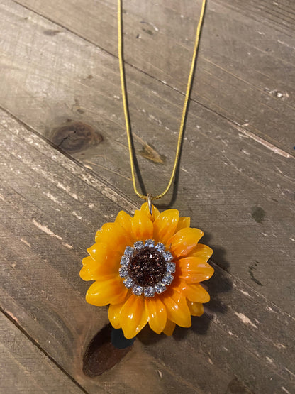 Sunflower Rhinestone Pendant on a Gold chain NecklacePink tiful of LOVE