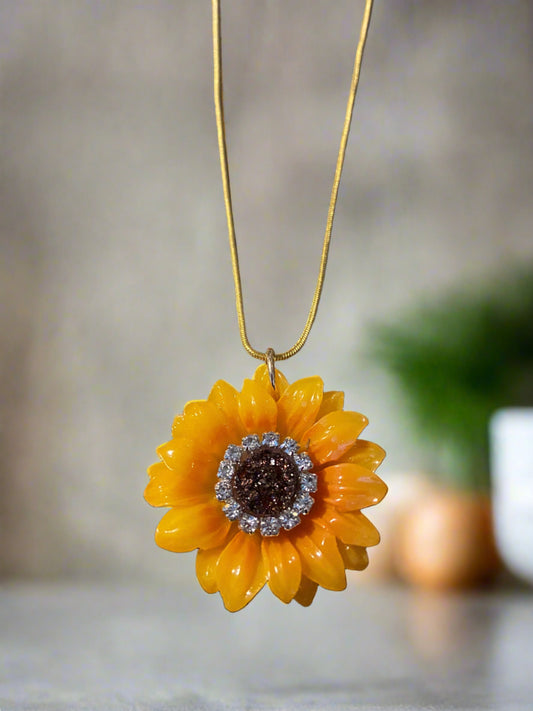 Sunflower Rhinestone Pendant on a Gold chain NecklacePink tiful of LOVE