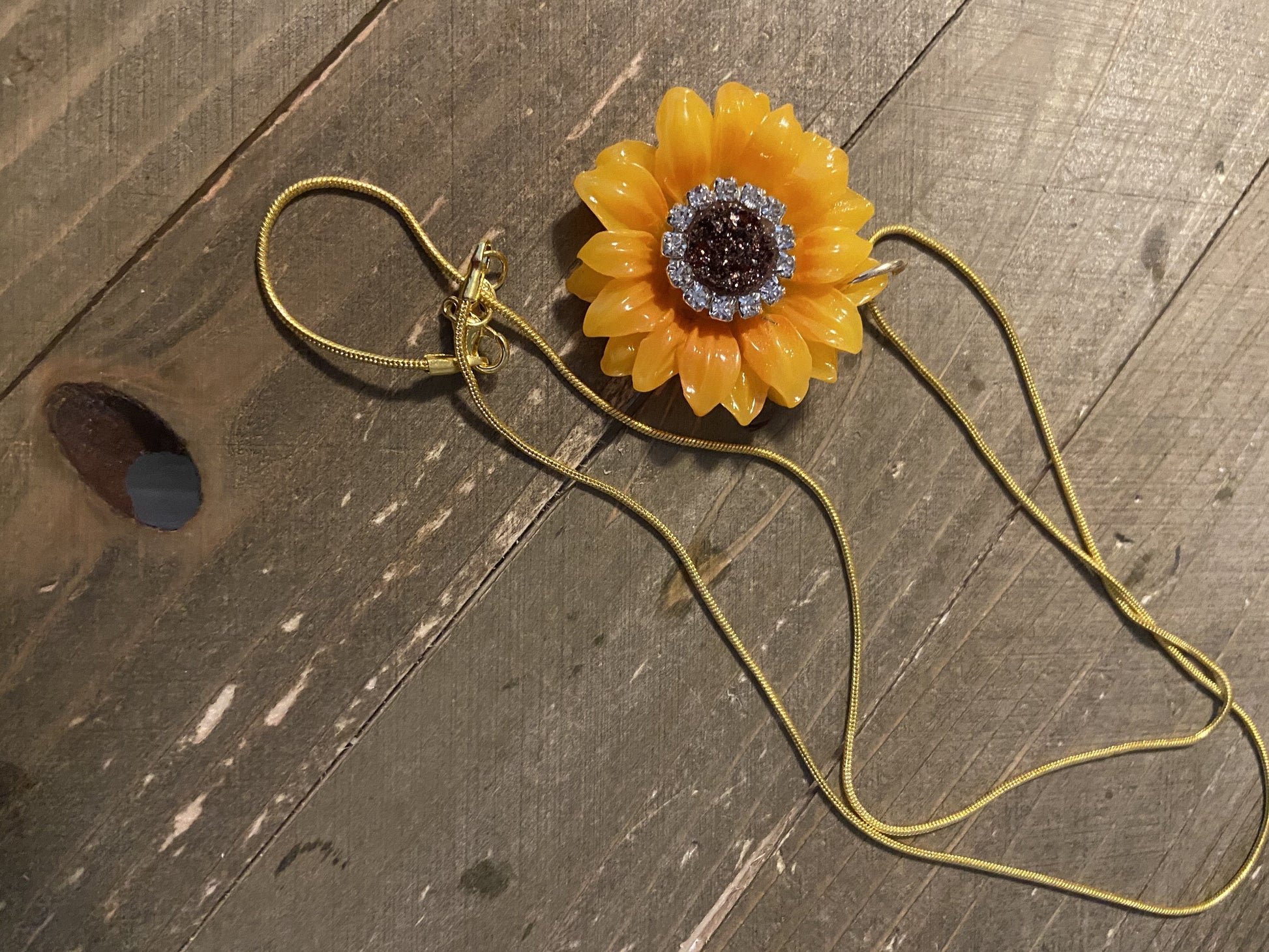 Sunflower Rhinestone Pendant on a Gold chain NecklacePink tiful of LOVE