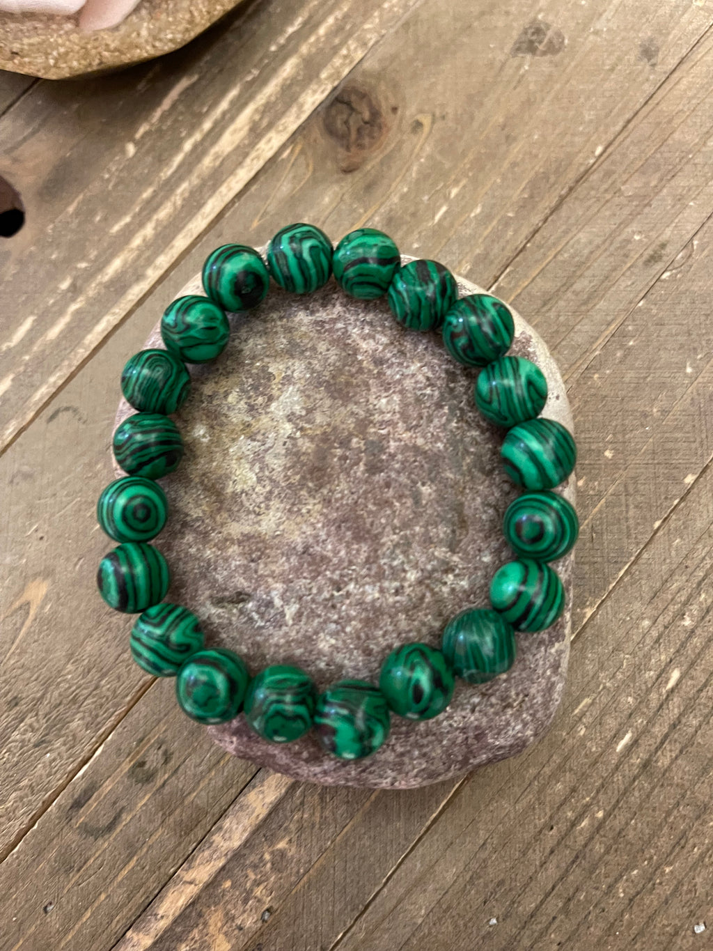 Green Simulated Malachite  beaded Stretch bracelet