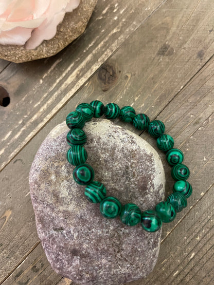 Green Simulated Malachite  beaded Stretch braceletPink tiful of LOVE