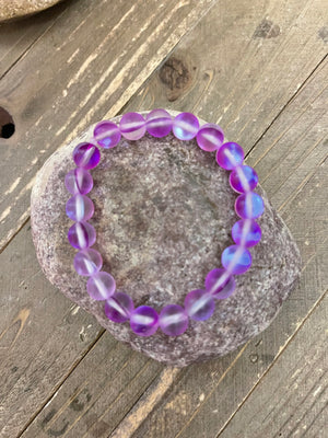 Purple Opal  Glass  beaded Stretch bracelet