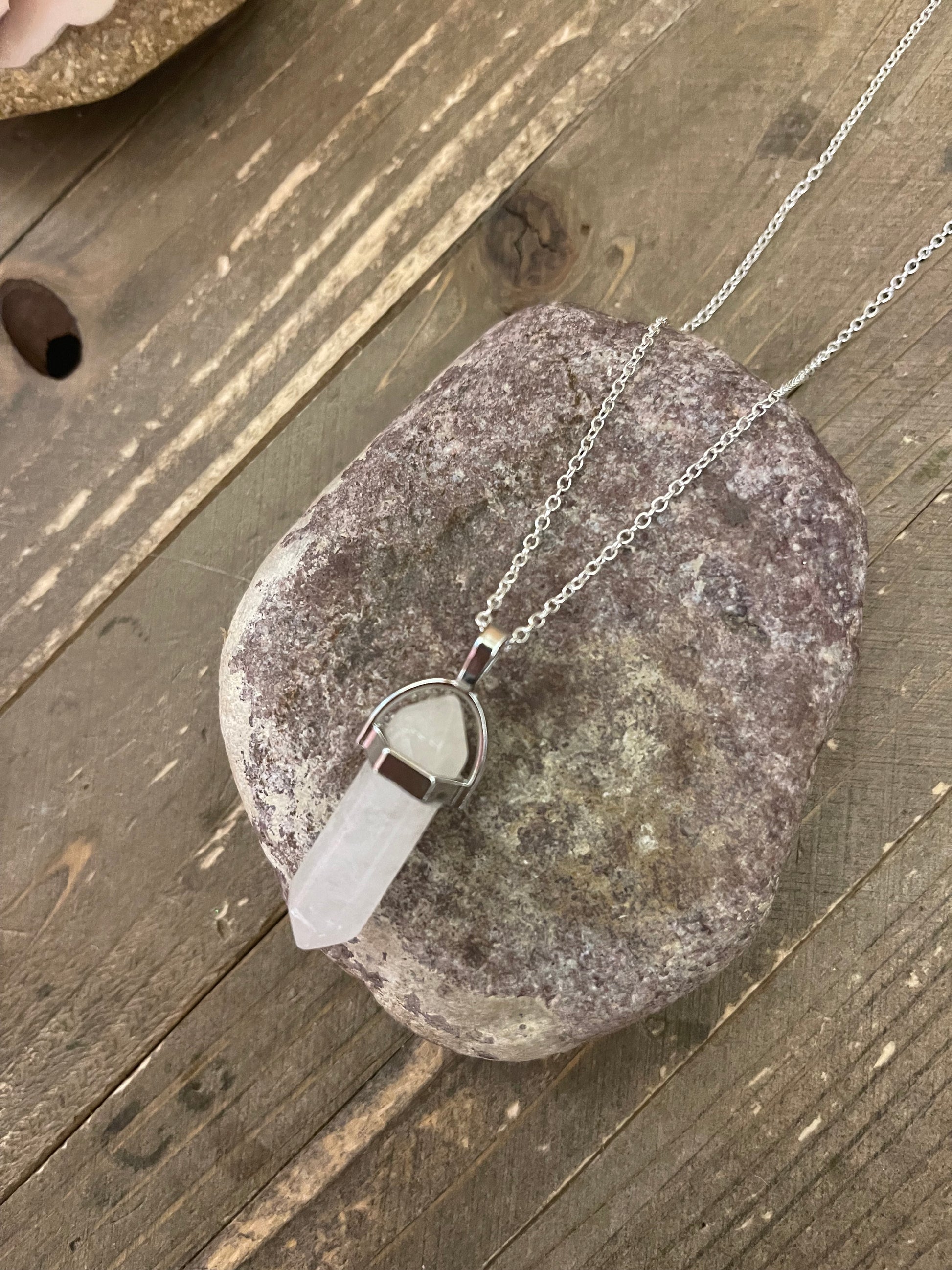 White Quartz Crystal Pendant on a Silver chain NecklacePink tiful of LOVE
