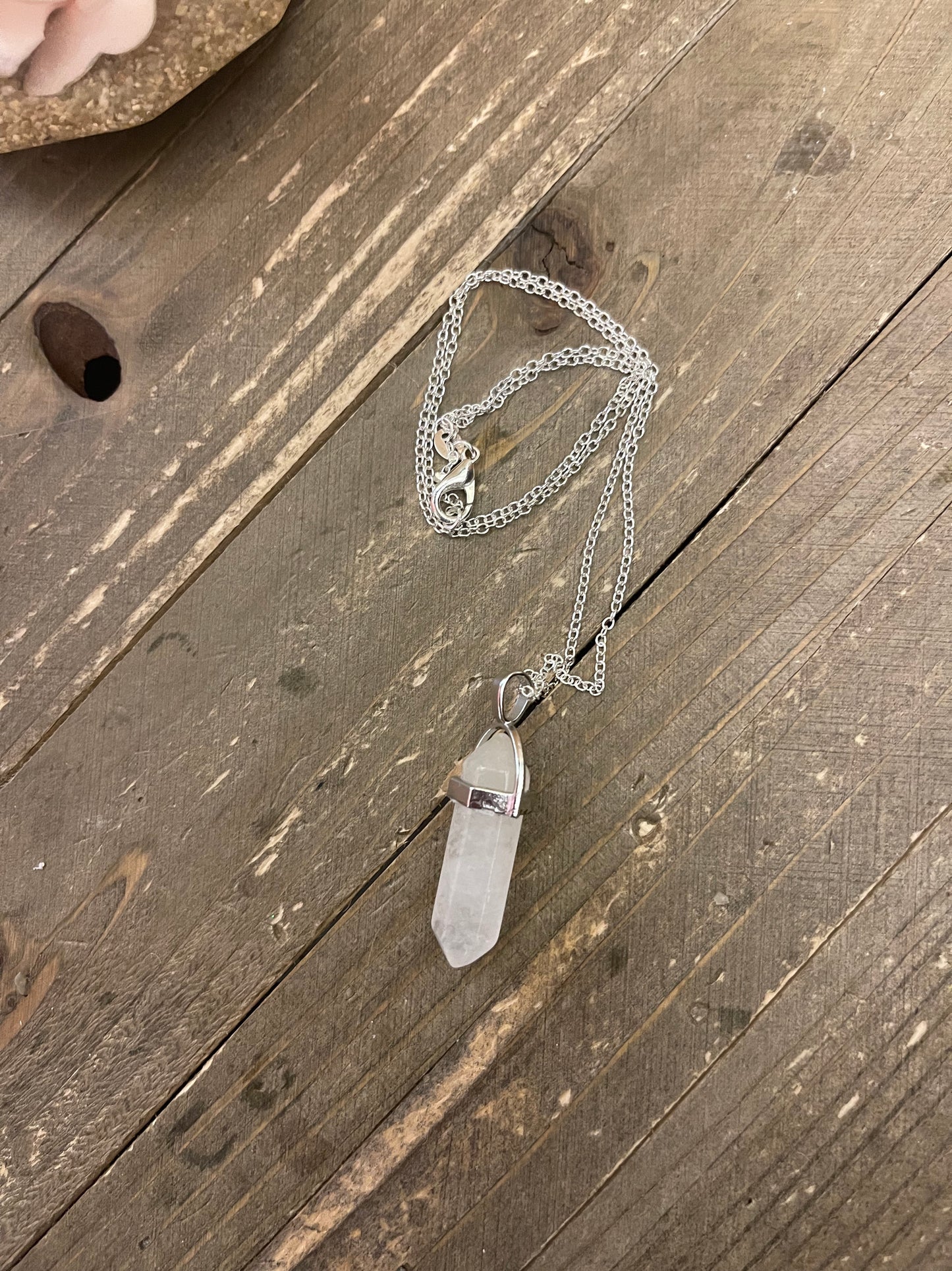 White Quartz Crystal Pendant on a Silver chain NecklacePink tiful of LOVE