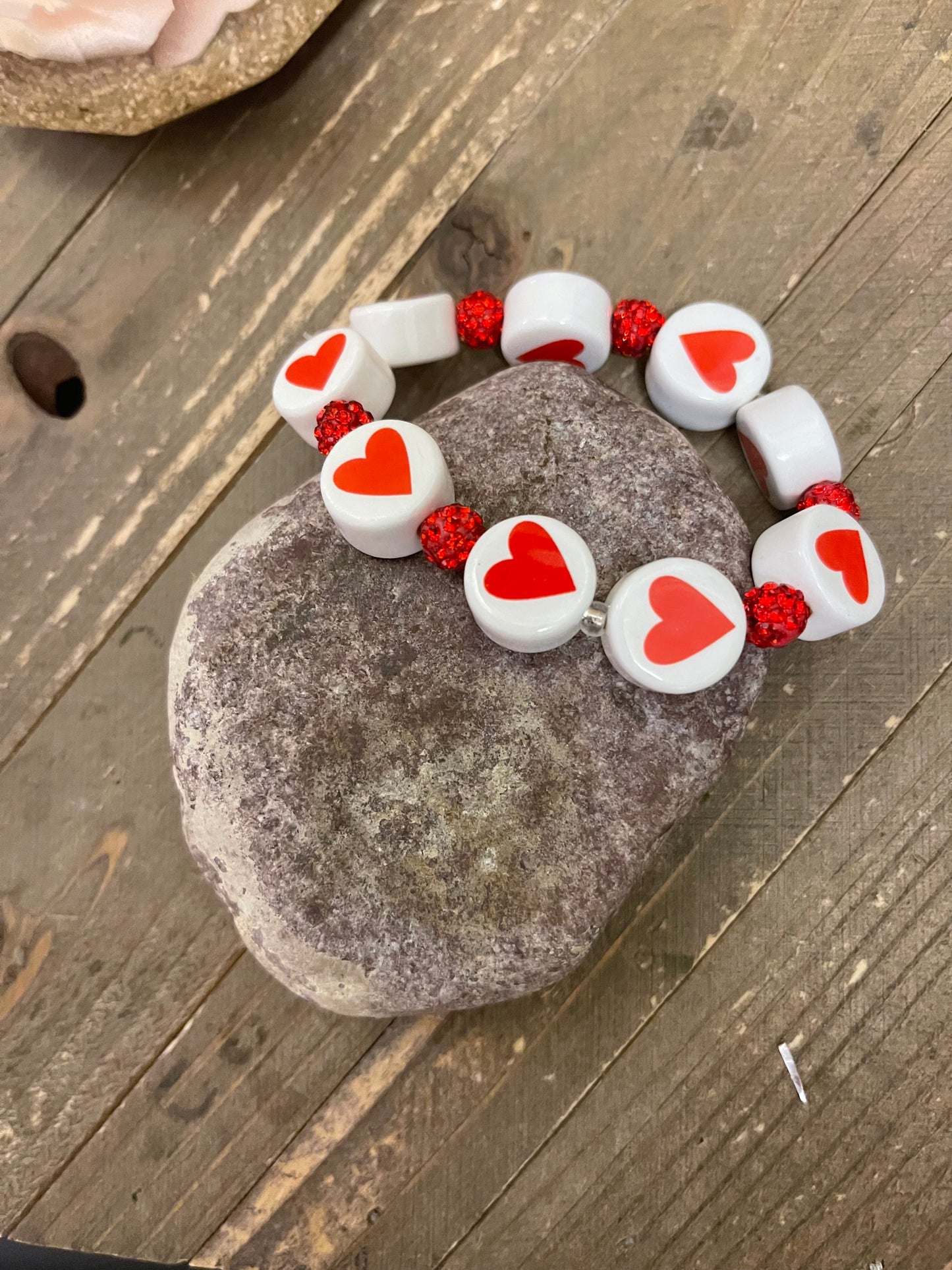 Red and White Ceramic Heart Bead Elastic/Stretch Bracelet-5Pink tiful of LOVE