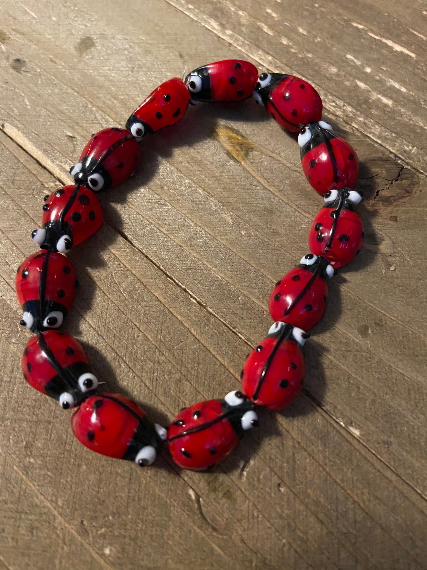 Glass Ladybug Beaded Elastic Bracelet - Add a Whimsical Touch to Your Spring Look - Handcrafted Fashion Jewelry
