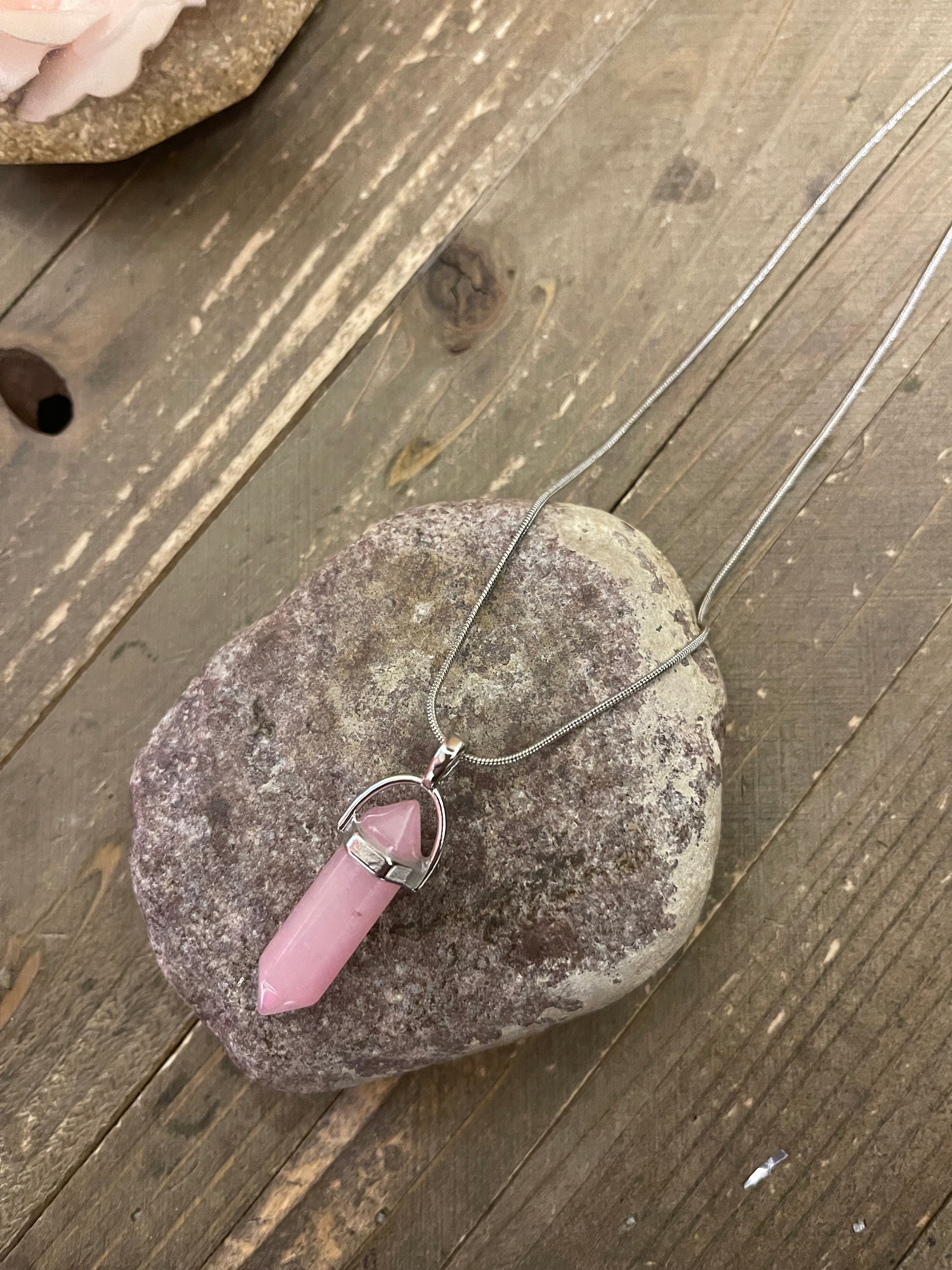 Rose Quartz Crystal Pendant on a Silver chain NecklacePink tiful of LOVE