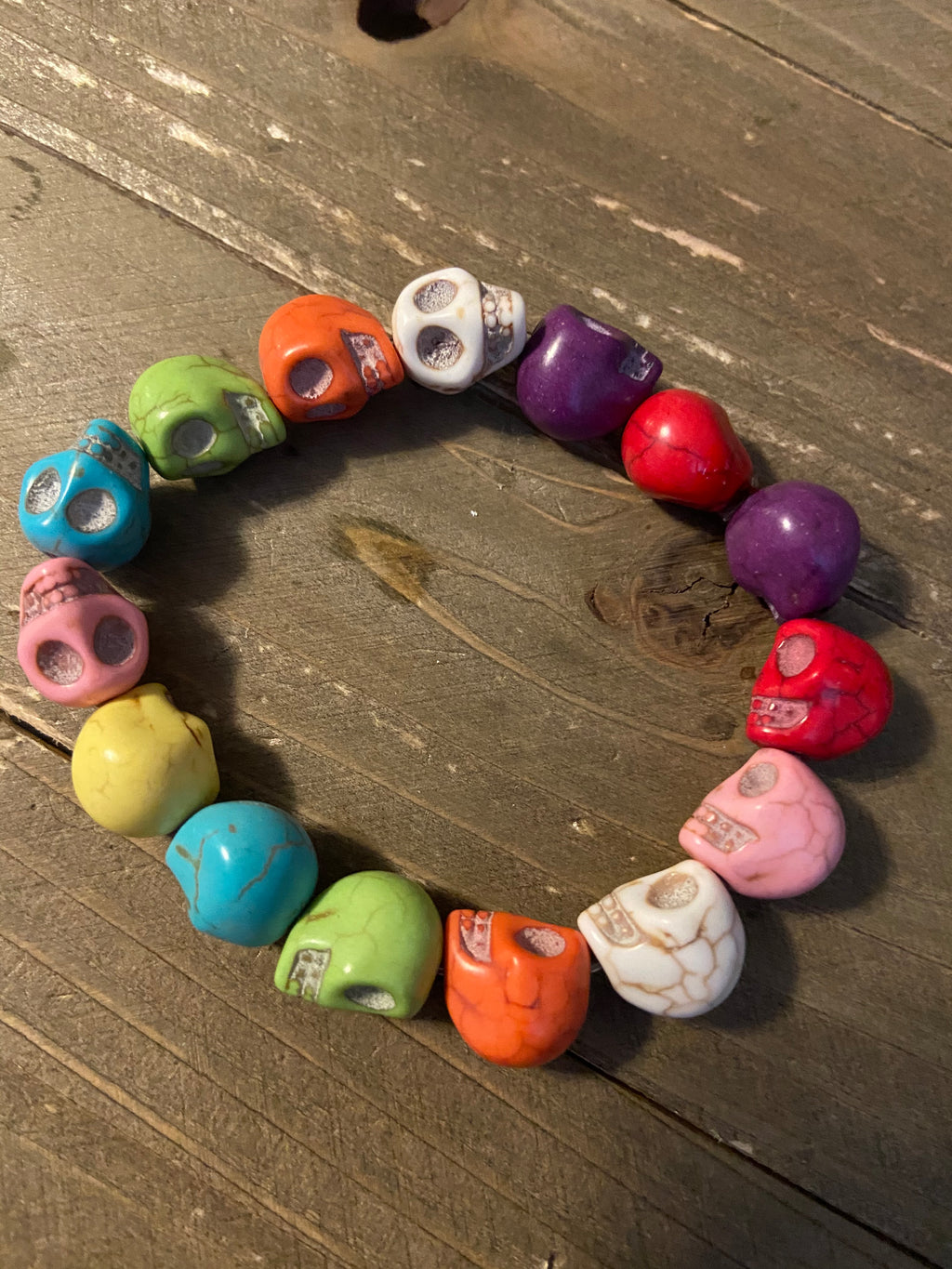 Fiesta Sm Skull Stone Beaded Elastic/Stretch Bracelet