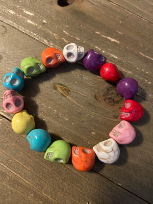 Fiesta Sm Skull Stone Beaded Elastic/Stretch Bracelet