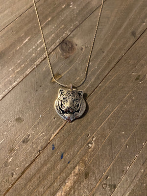 Tiger Head Pendant on a Gold chain Necklace