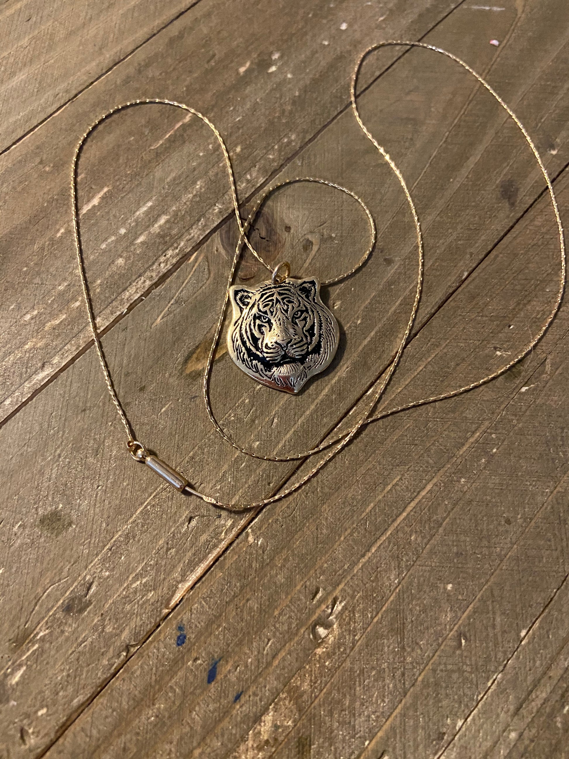 Tiger Head Pendant on a Gold chain NecklacePink tiful of LOVE