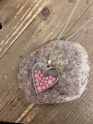 Heart with resin & pink rhinestones Pendant on a silver chain