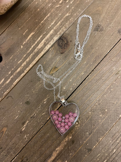 Heart with resin &amp; pink rhinestones Pendant on a silver chainPink tiful of LOVE