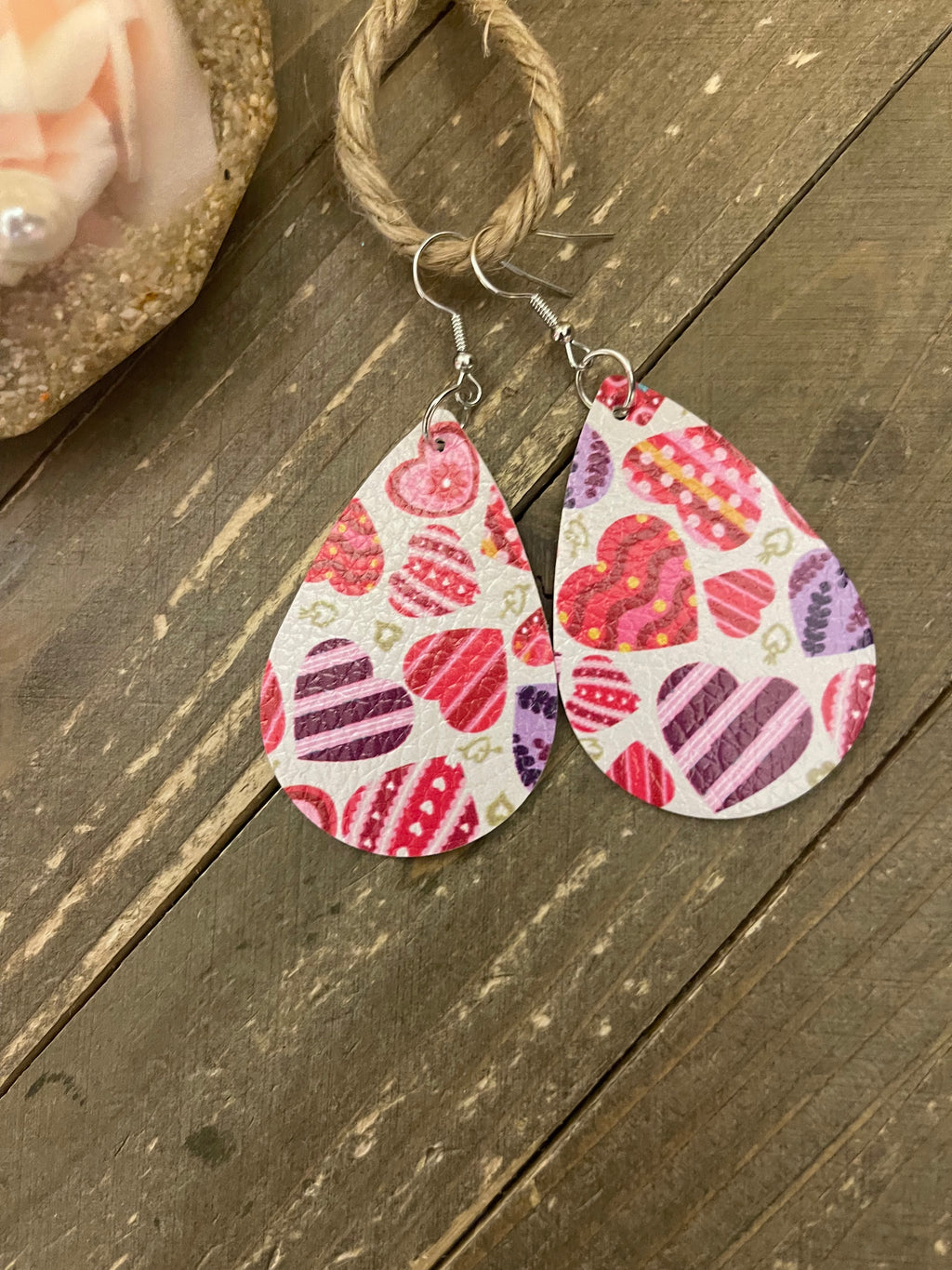 Valentine's Day-1 Faux Leather Teardrop wire earrings