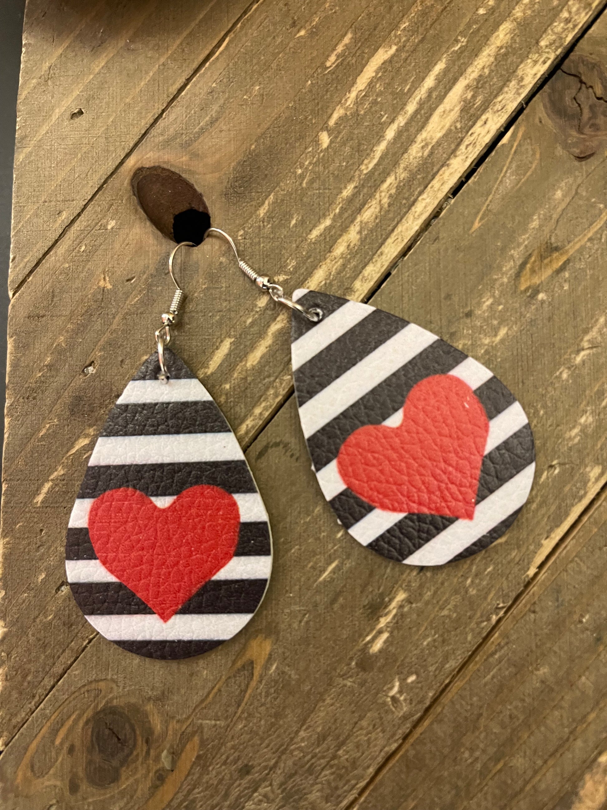 Valentine's Day-4 Faux Leather hearts wire earringsPink tiful of LOVE