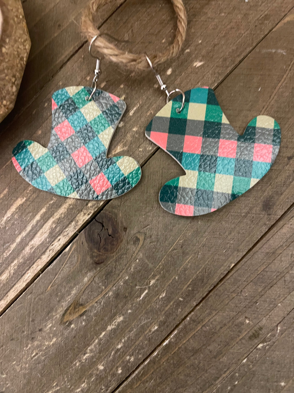 St Patrick's Day -1  Faux Leather hat wire earrings