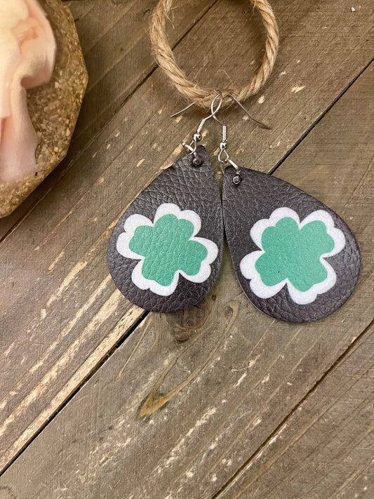 St Patrick's Day teardrop shamrock earrings; Faux Leather teardrop earringsPink tiful of LOVE