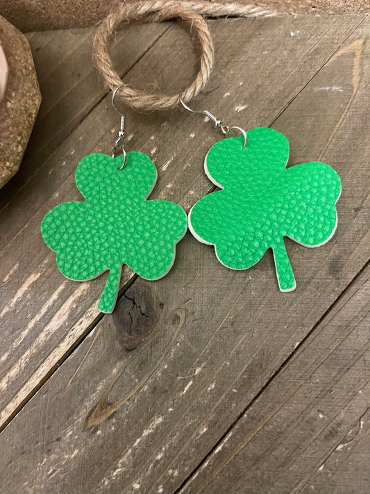 St Patrick's Day Leather Shamrock; faux leather wire earringsPink tiful of LOVE