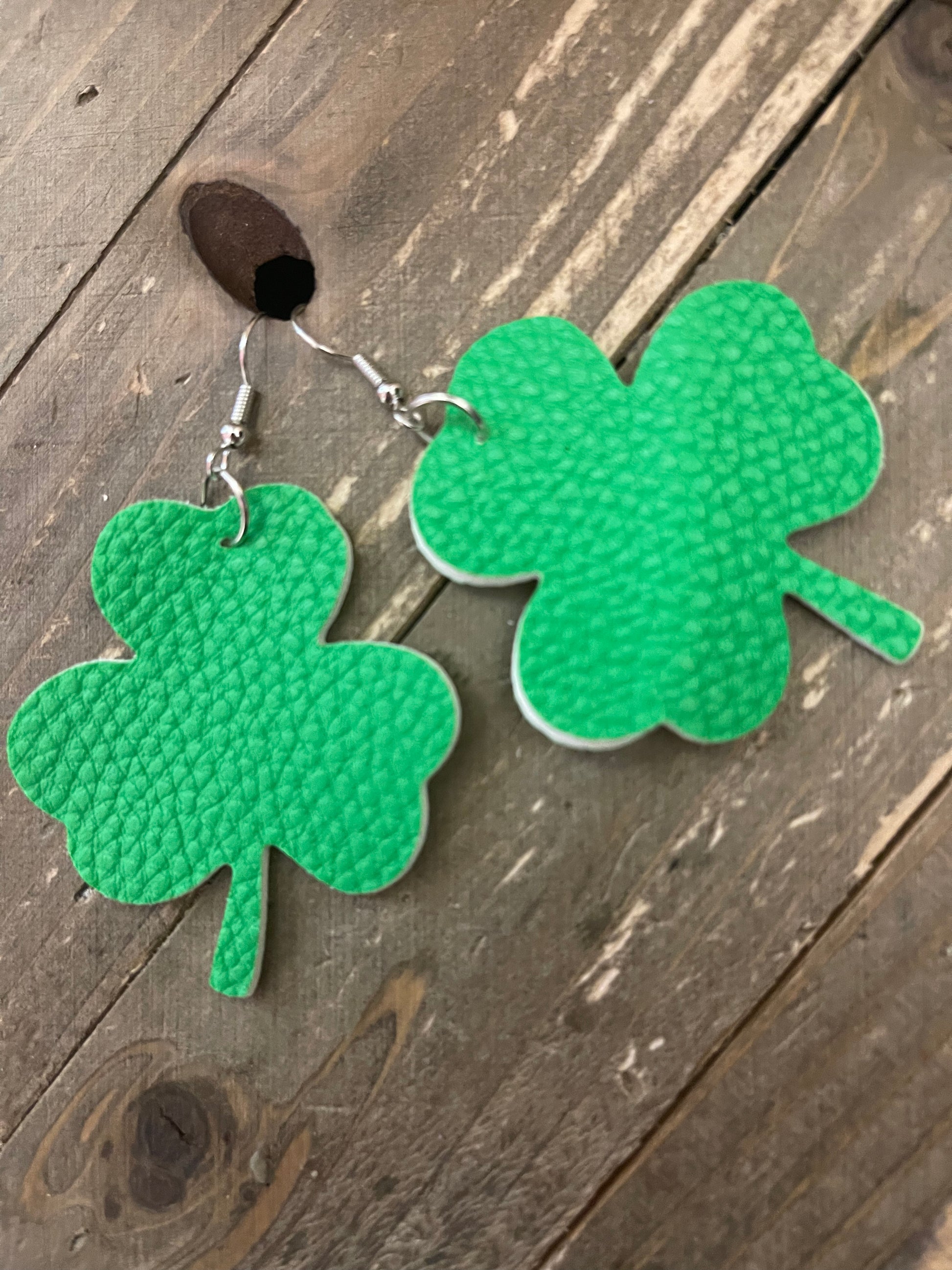 St Patrick's Day Leather Shamrock; faux leather wire earringsPink tiful of LOVE