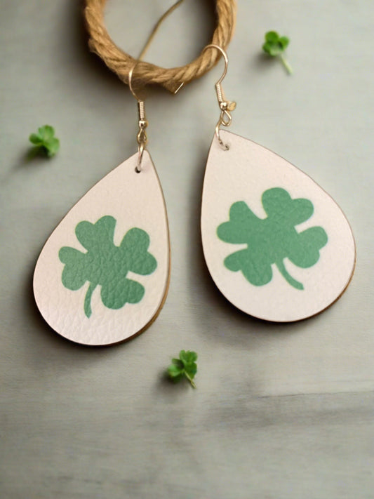 St Patrick's Day - Green Shamrock teardrop earrings; faux leatherPink tiful of LOVE