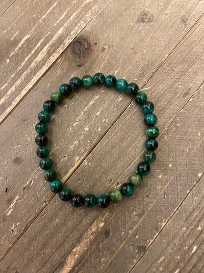 Green Dyed Tiger Eye Round Bead Elastic/Stretch Bracelet