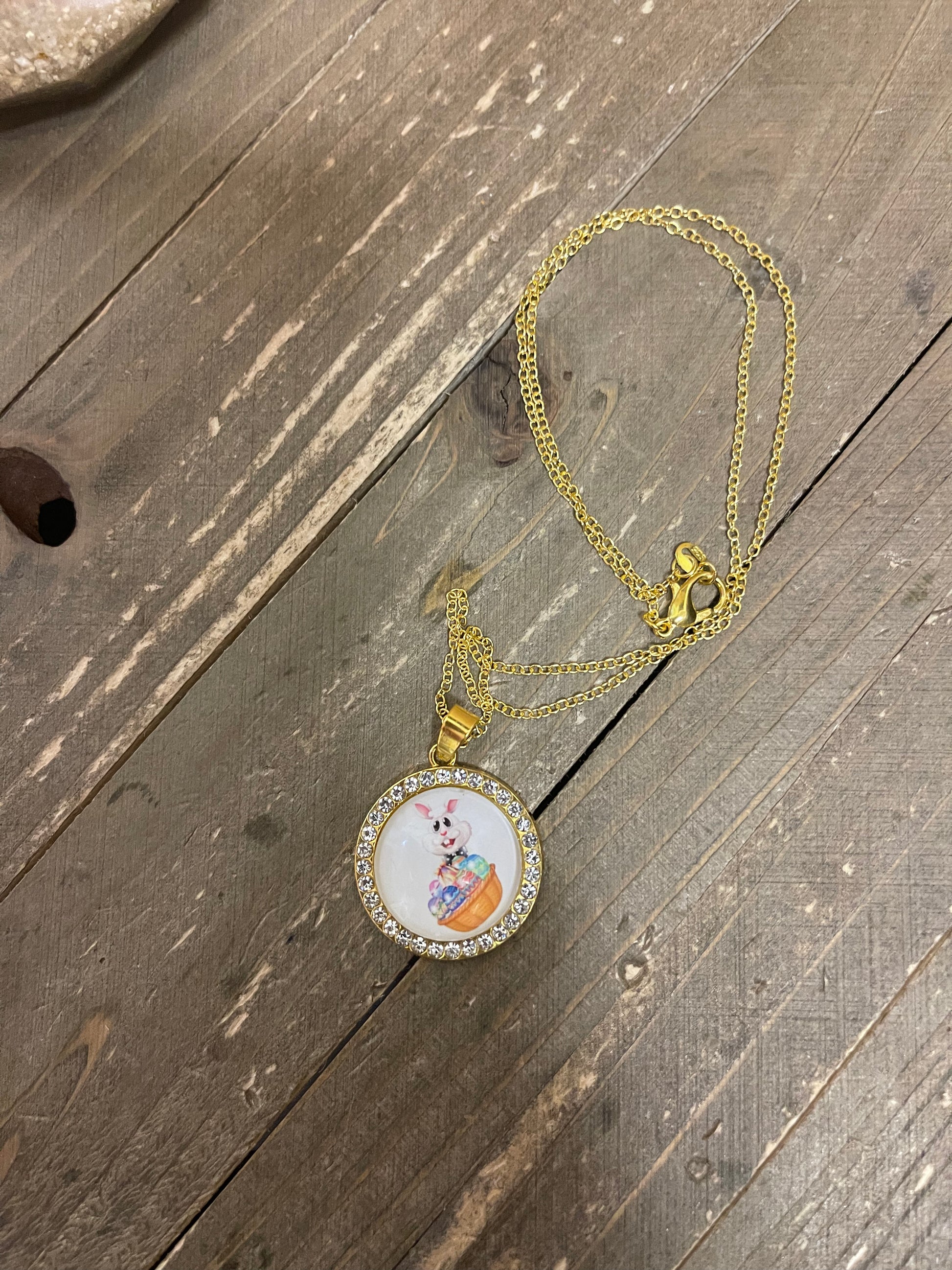 Easter-2 Cabochon Pendant on a Gold chain NecklacePink tiful of LOVE