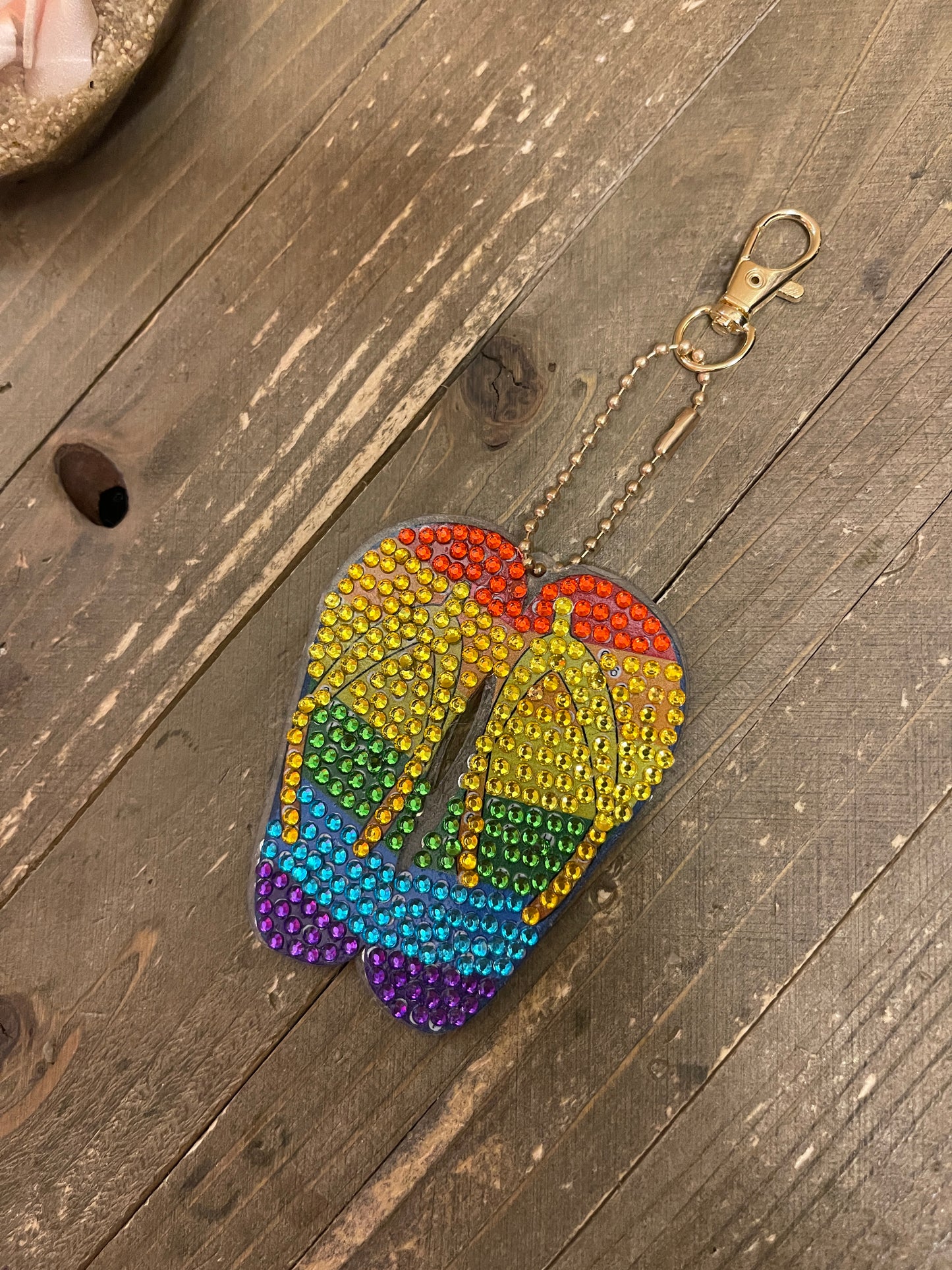 Rainbow Diamond Painting; Flip Flop key chain; Acrylic GemstonePink tiful of LOVE