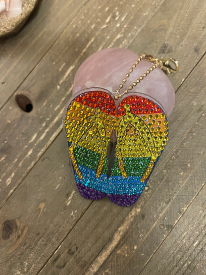 Rainbow Diamond Painting; Flip Flop key chain; Acrylic GemstonePink tiful of LOVE