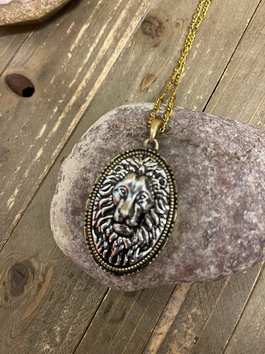 Ornate Lion Head Oval Pendant on a antique gold chain NecklacePink tiful of LOVE