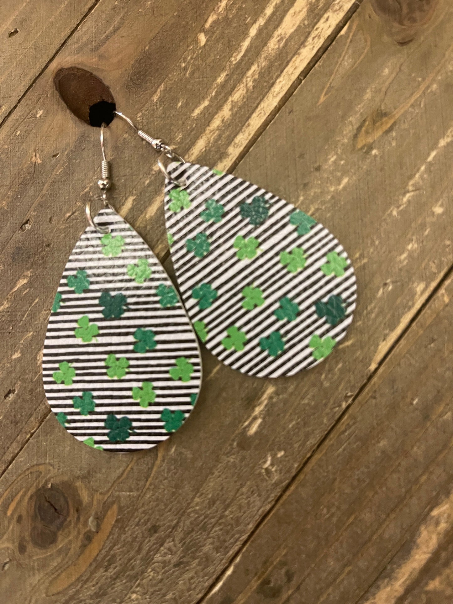 Black Stripes with Shamrocks; St Patrick's Day;Faux Leather teardrop earringsPink tiful of LOVE