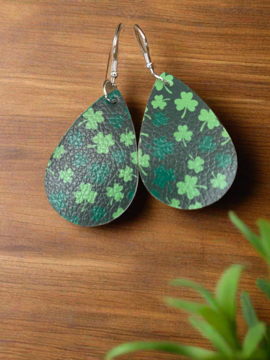 Faux Leather teardrop; shades of green Shamrocks; St. Patrick's DayearringsPink tiful of LOVE