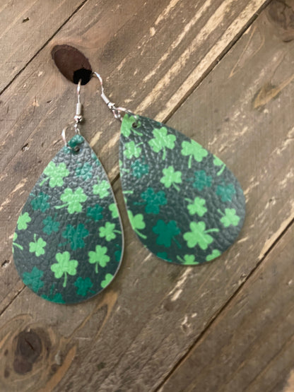 Faux Leather teardrop; shades of green Shamrocks; St. Patrick's DayearringsPink tiful of LOVE