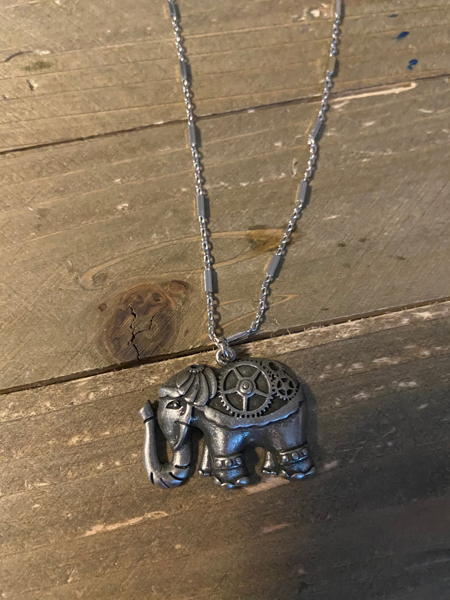 Steampunk Elephant Pendant on a Silver chain Necklace