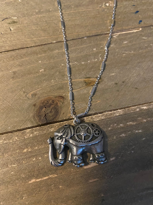 Steampunk Elephant Pendant on a Silver chain NecklacePink tiful of LOVE