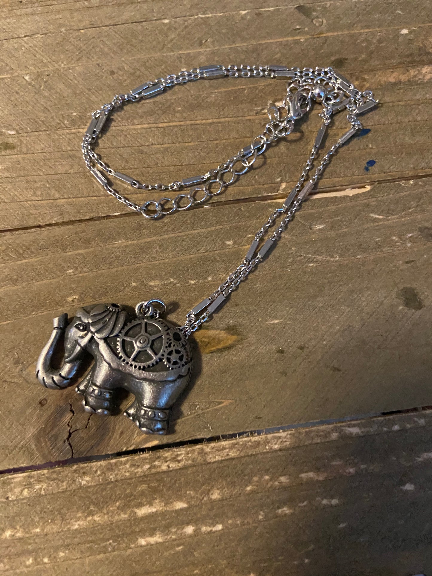 Steampunk Elephant Pendant on a Silver chain Necklace