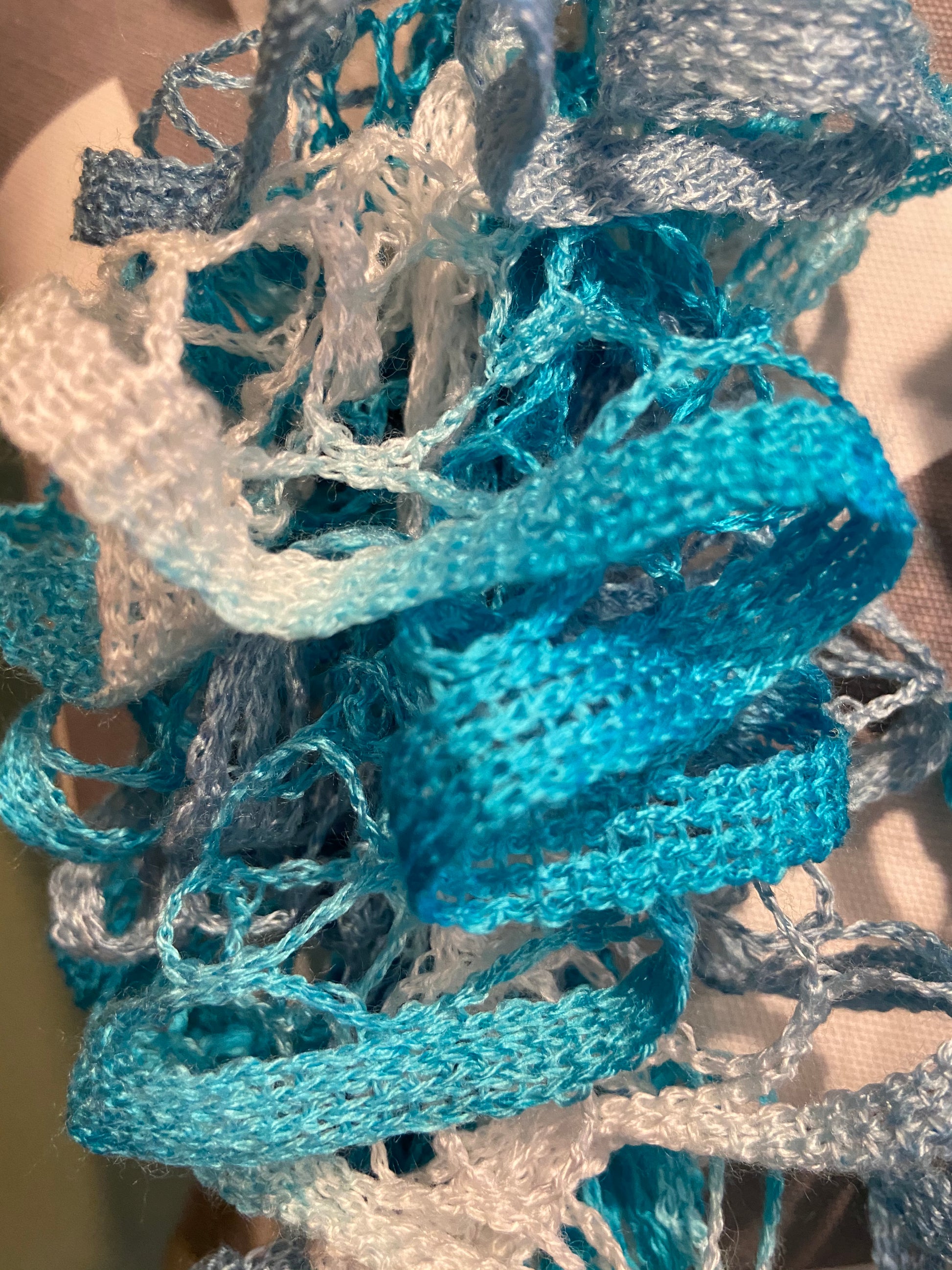 Ruffled Scarf handmade with Starbella Stripes yarn-Sea BreezePink tiful of LOVE