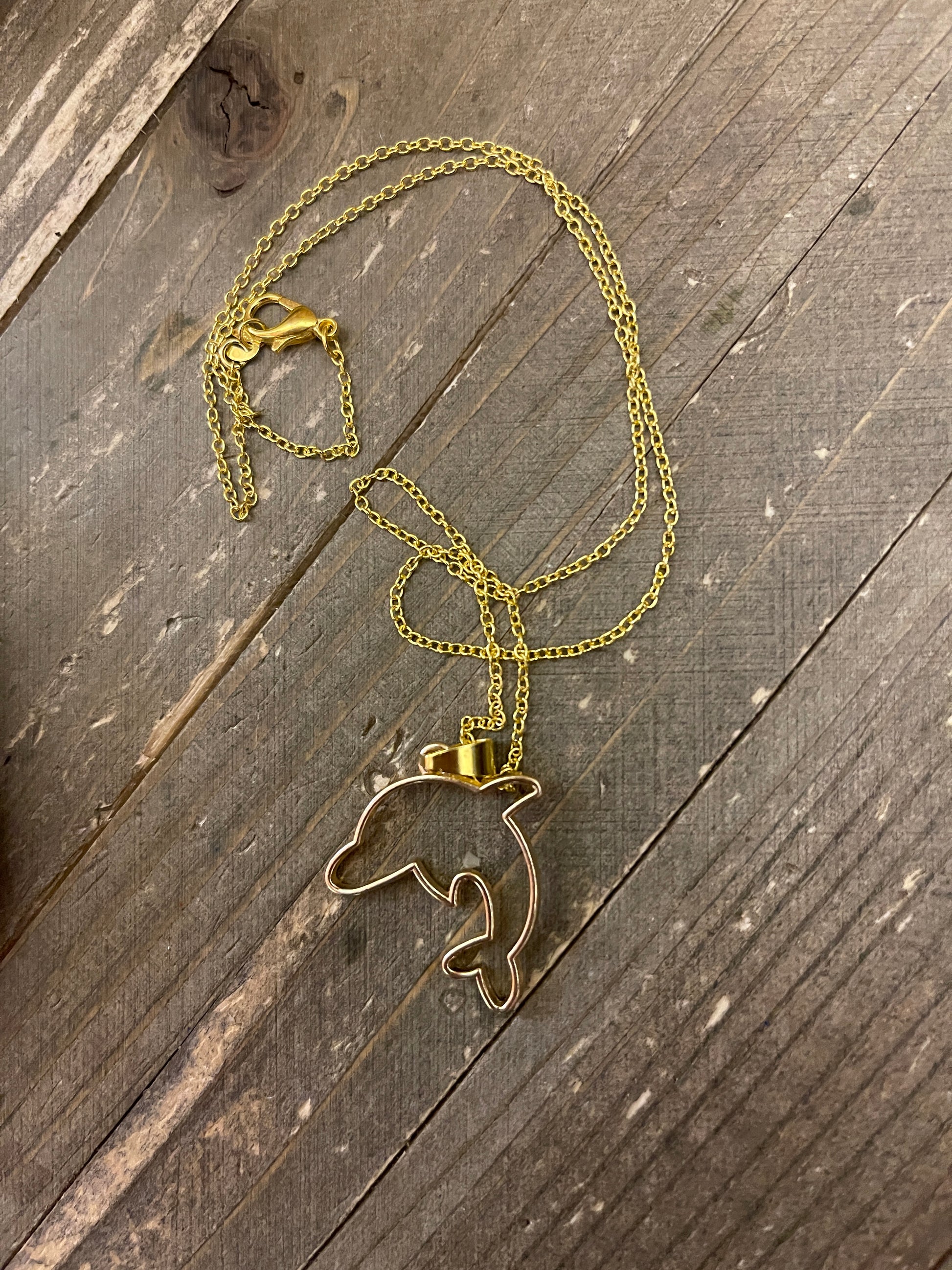 Dolphin Open Pendant on a Gold chain NecklacePink tiful of LOVE