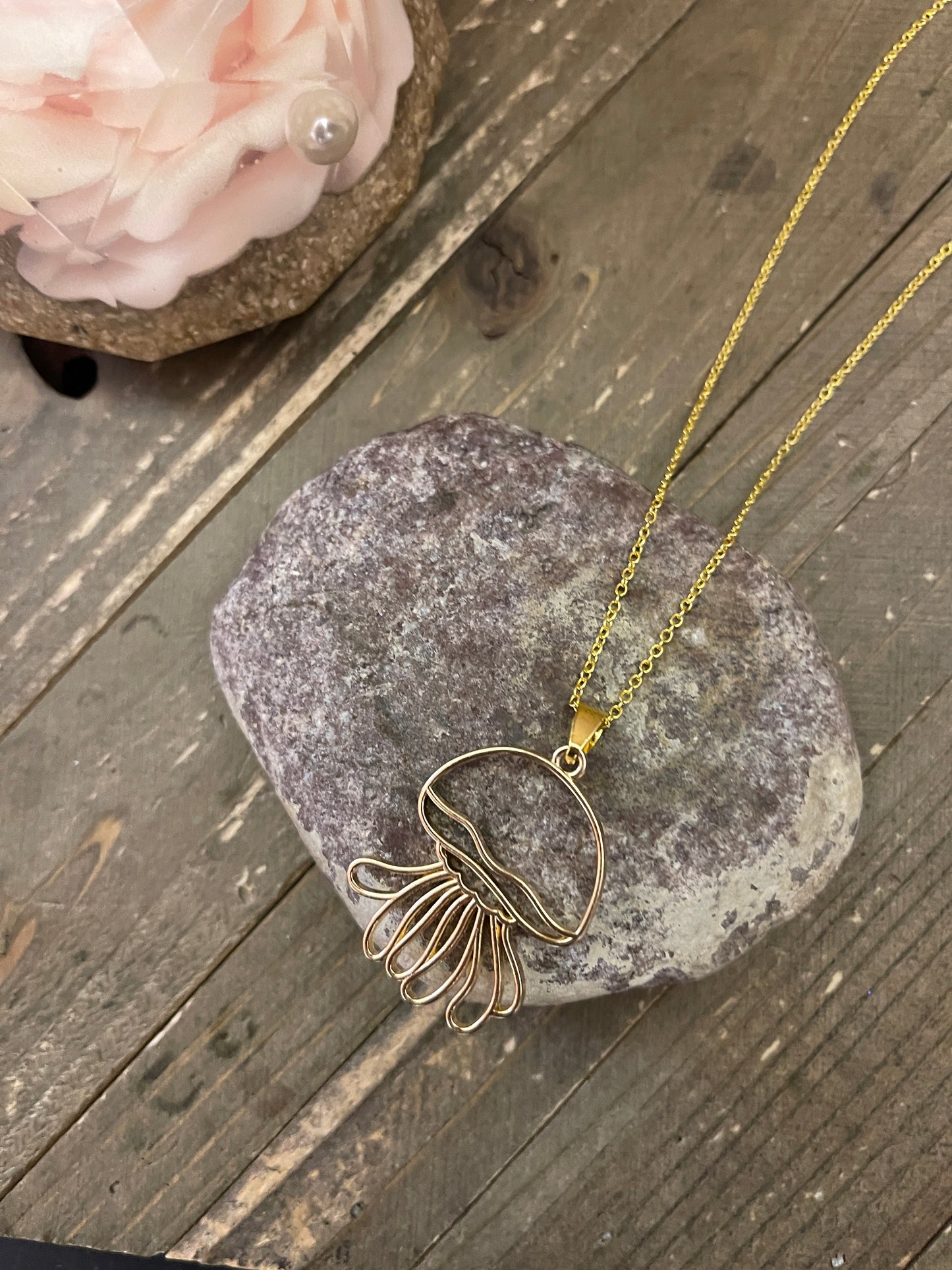 Jelly Fish Open Pendant on a Gold chain NecklacePink tiful of LOVE