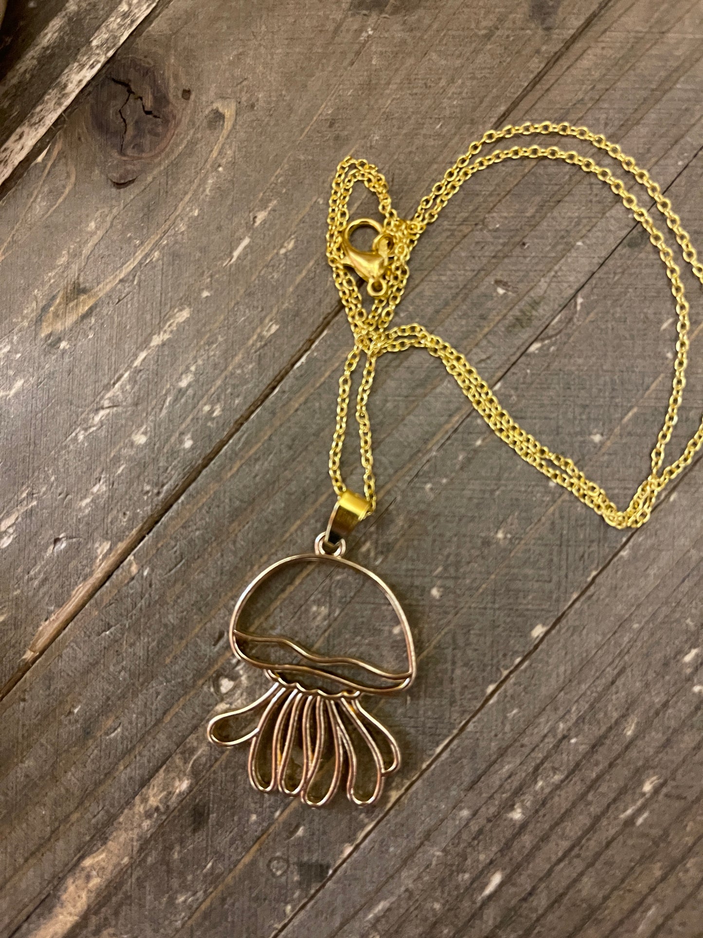 Jelly Fish Open Pendant on a Gold chain NecklacePink tiful of LOVE