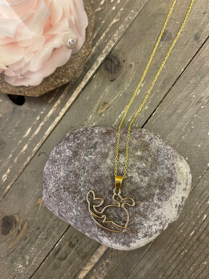 Whale Open Pendant on a Gold chain Necklace