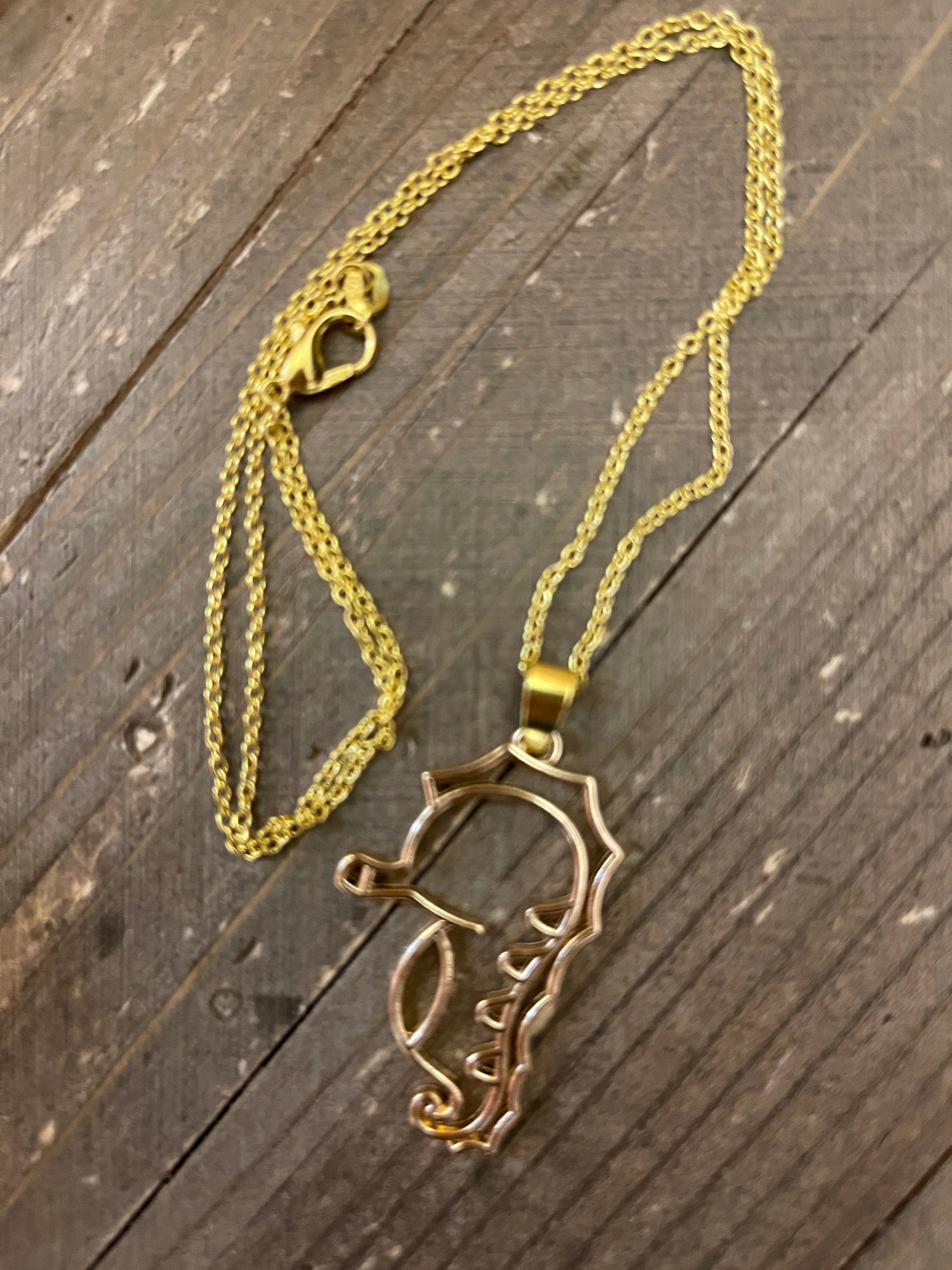 Seahorse Open Pendant on a Gold chain NecklacePink tiful of LOVE