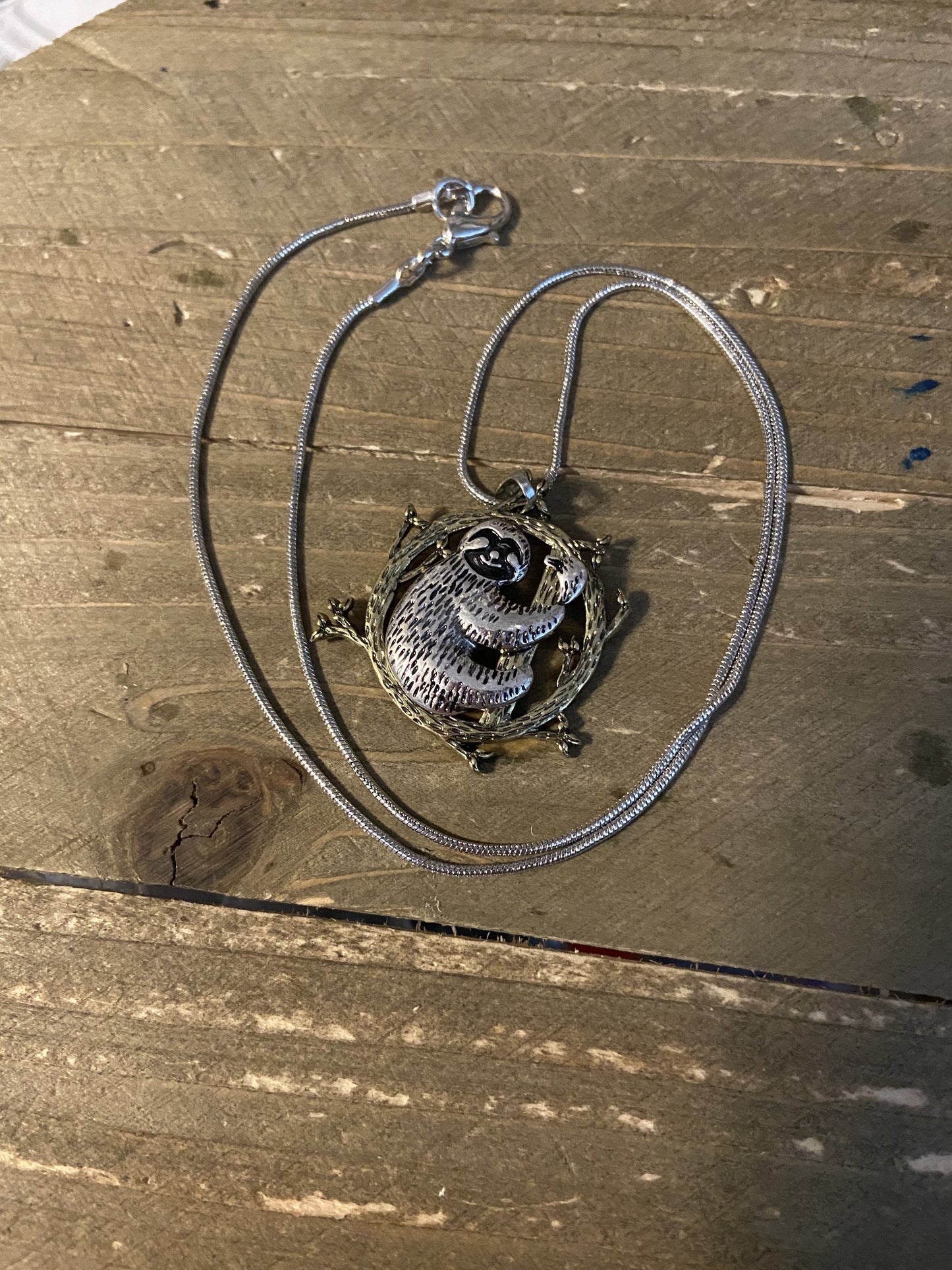 Sloth in a Tree Pendant on a Silver chain Necklace (CECupdt)