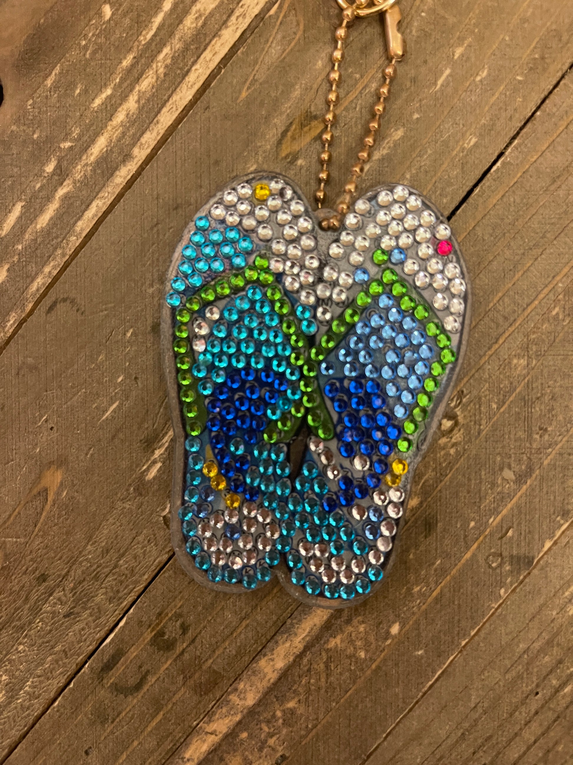 Blue Flip Flop; diamond painting; Acrylic &amp; Gemstone Key ChainPink tiful of LOVE