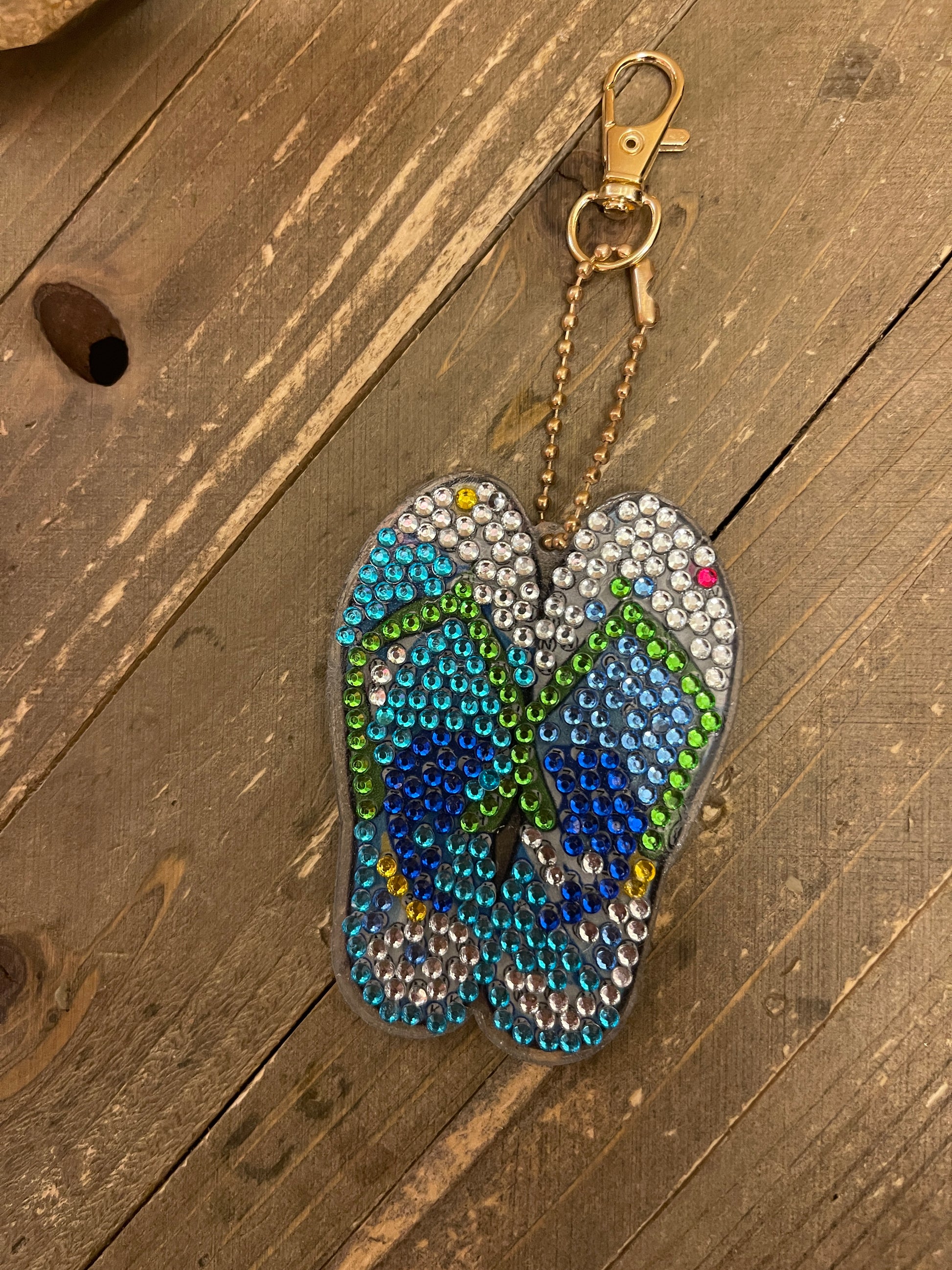 Blue Flip Flop; diamond painting; Acrylic &amp; Gemstone Key ChainPink tiful of LOVE