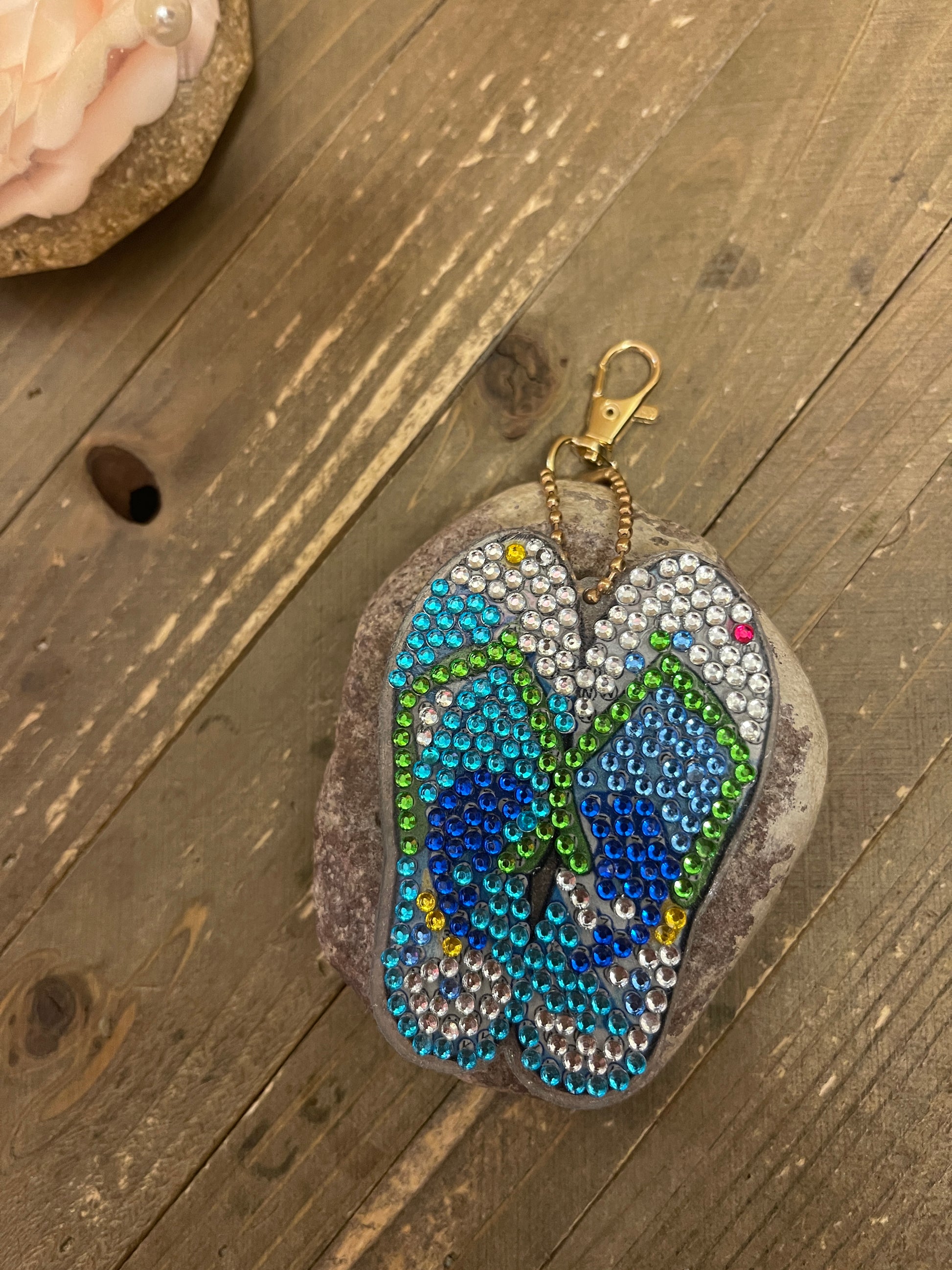 Blue Flip Flop; diamond painting; Acrylic &amp; Gemstone Key ChainPink tiful of LOVE