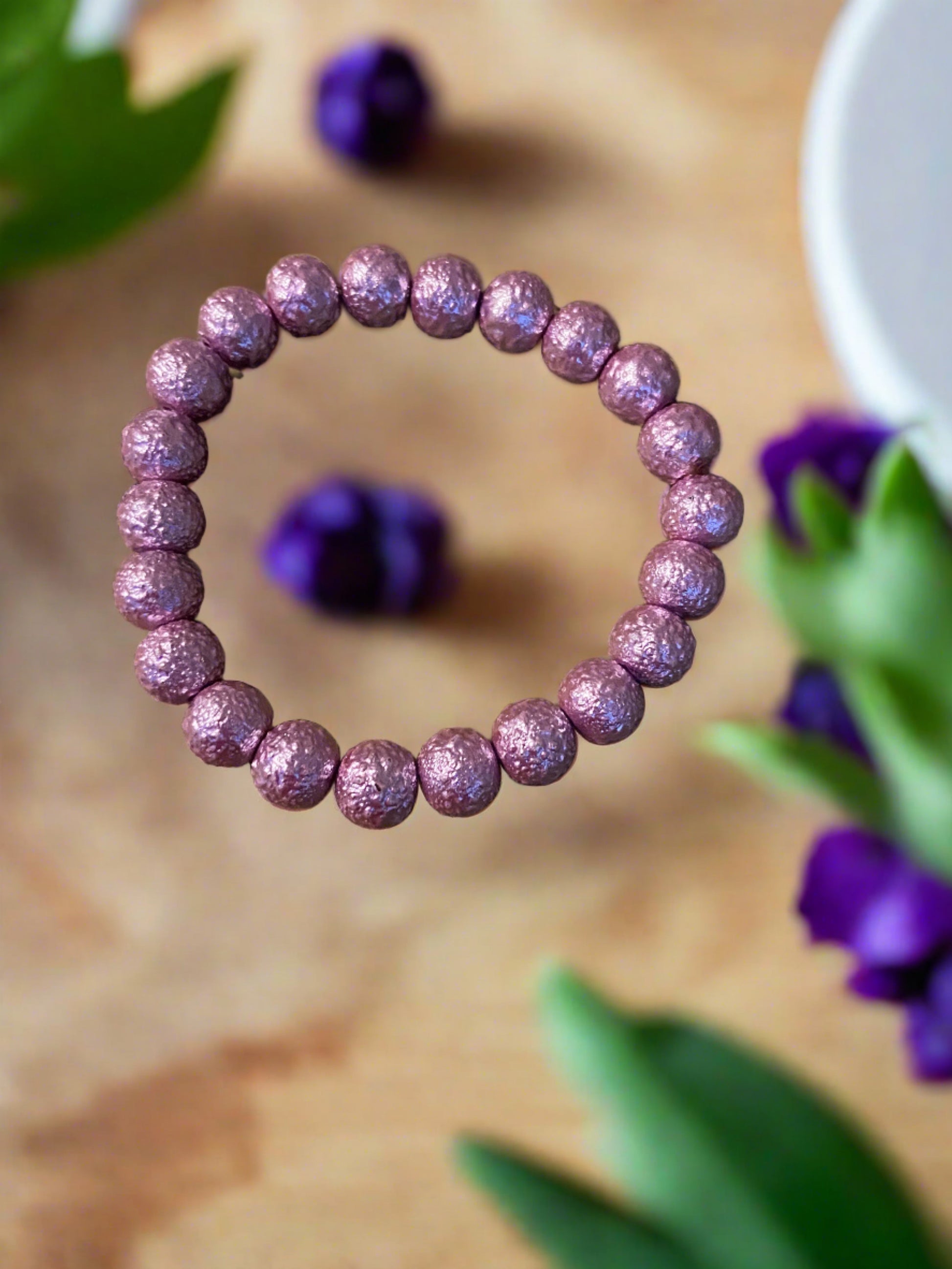 Purple Round Coated Glass Beaded Elastic/Stretch BraceletPink tiful of LOVE