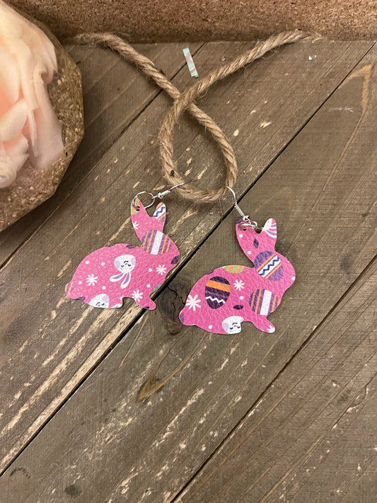 Cute &amp; Trendy Bunny; Faux Leather; Easter Theme; wire earringsPink tiful of LOVE