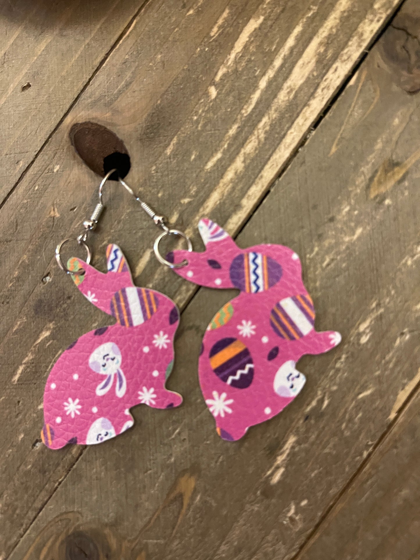 Cute &amp; Trendy Bunny; Faux Leather; Easter Theme; wire earringsPink tiful of LOVE