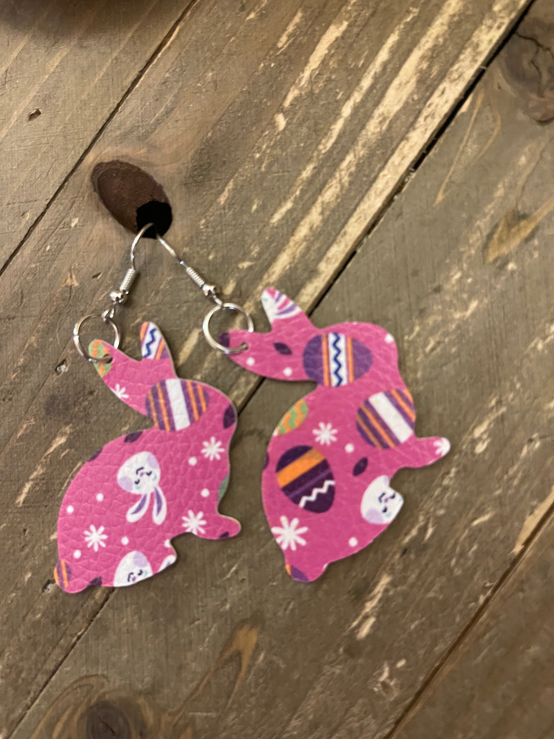 Cute &amp; Trendy Bunny; Faux Leather; Easter Theme; wire earringsPink tiful of LOVE